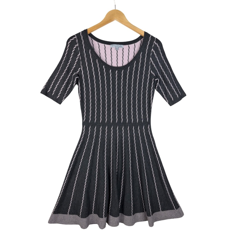 Danny and Nicole Women's Fit & Flare Short Sleeve Sweater Dress pink striped M